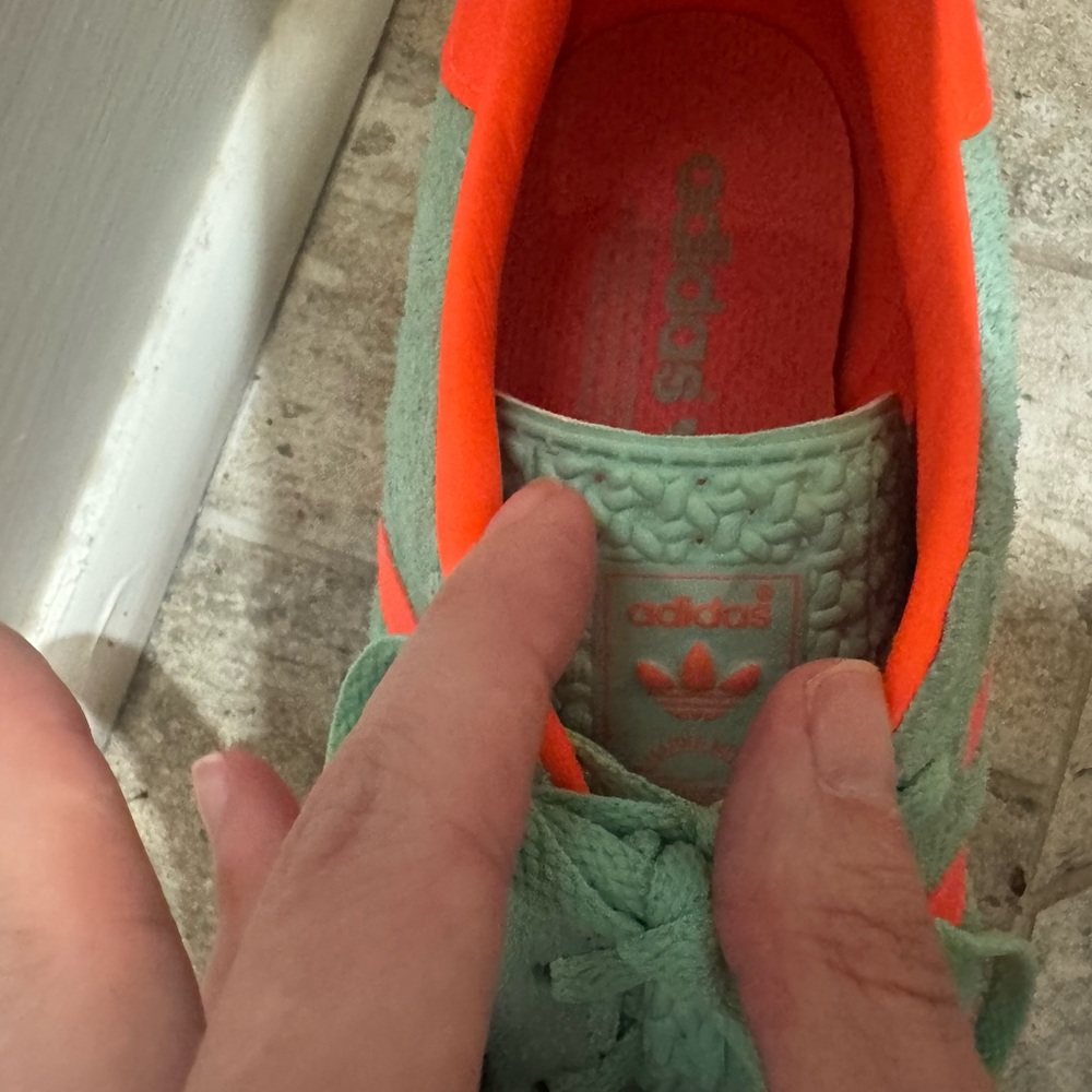 adidas Green Suede Sneakers with Bright Orange Stripes - Picture 8 of 16